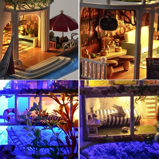 Mô hình nhà búp bê bằng gỗ Impressed Hawaii - Có đèn led