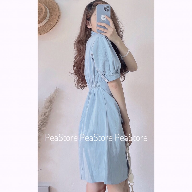 Váy Sơ Mi Xoắn Eo Cúc Dọc/Váy Thiết Kế Xếp Li Dúm Eo [Ảnh thật/Sẵn] | BigBuy360 - bigbuy360.vn