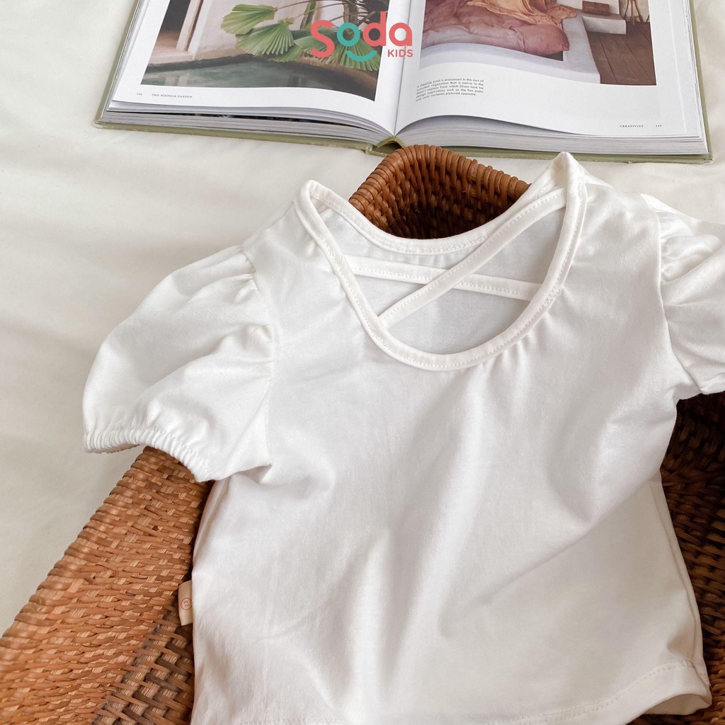 Áo thun bé gái tay bồng SODA KIDS thiết kế chéo lưng, chất liệu thun cotton co giãn 4 chiều, mềm, mịn, mát
