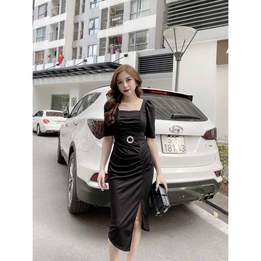 Đầm body dáng xẻ dự tiệc, cổ vuông,chân xẻ tay lỡ màu trắng ,đỏ,đen tôn lên vẻ đẹp quý phái | BigBuy360 - bigbuy360.vn