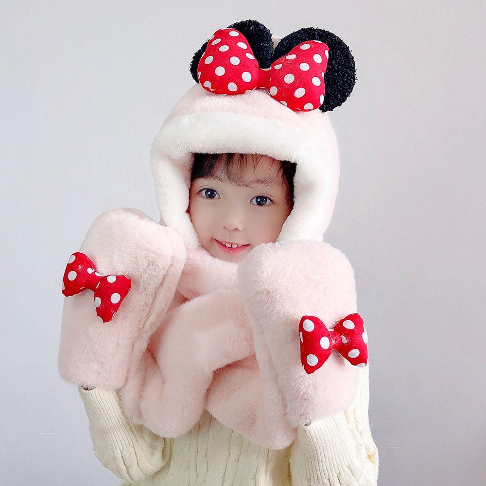 MIHAN1 Mũ Beanie Kèm Khăn Choàng Cổ Và Găng Tay Họa Tiết Hoạt Hình Cho Bé