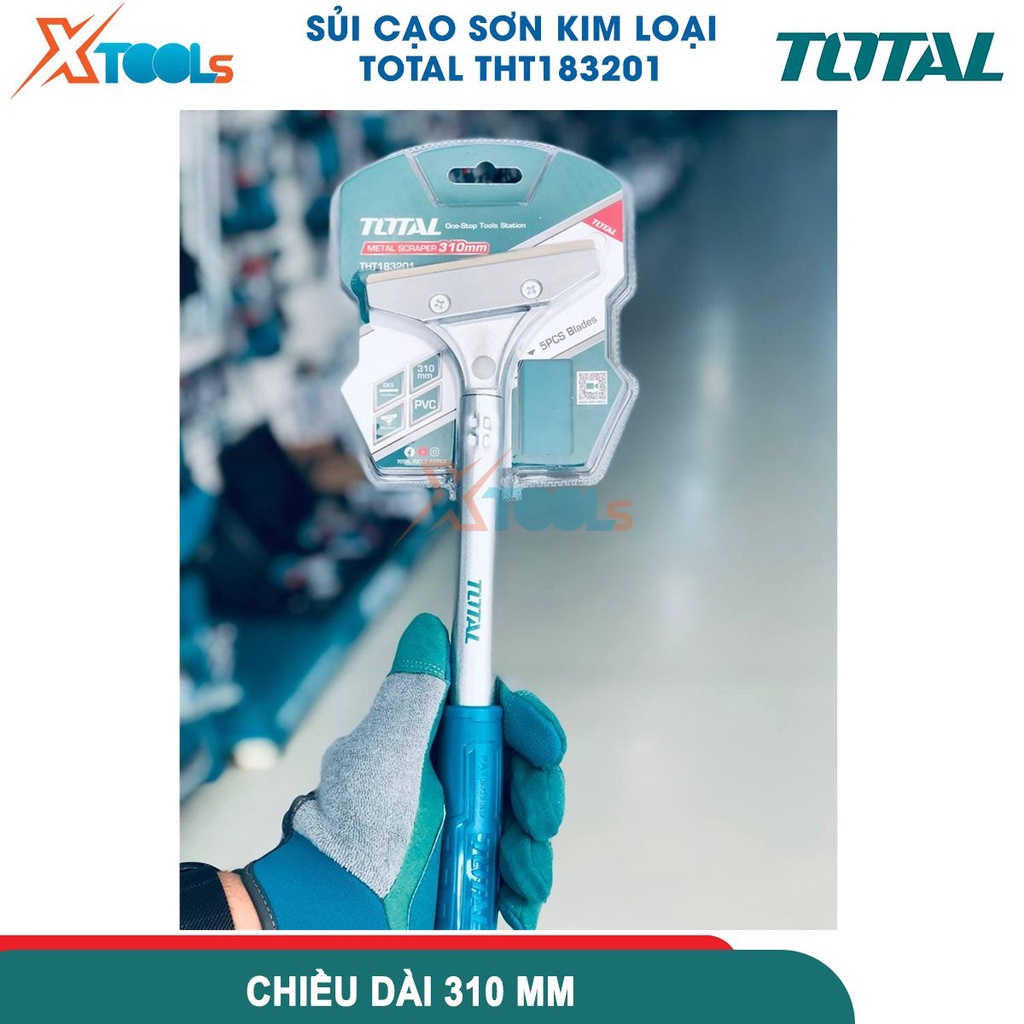 Sủi cạo sơn kim loại TOTAL THT183201 chất liệu hợp kim nhôm kèm 6 lưỡi dao SK5, kích thước lưỡi 14*100-CHÍNH HÃNG-XTOOLS