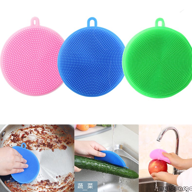 Miếng silicone tròn rửa chén/ rau củ chống dính tiện dụng