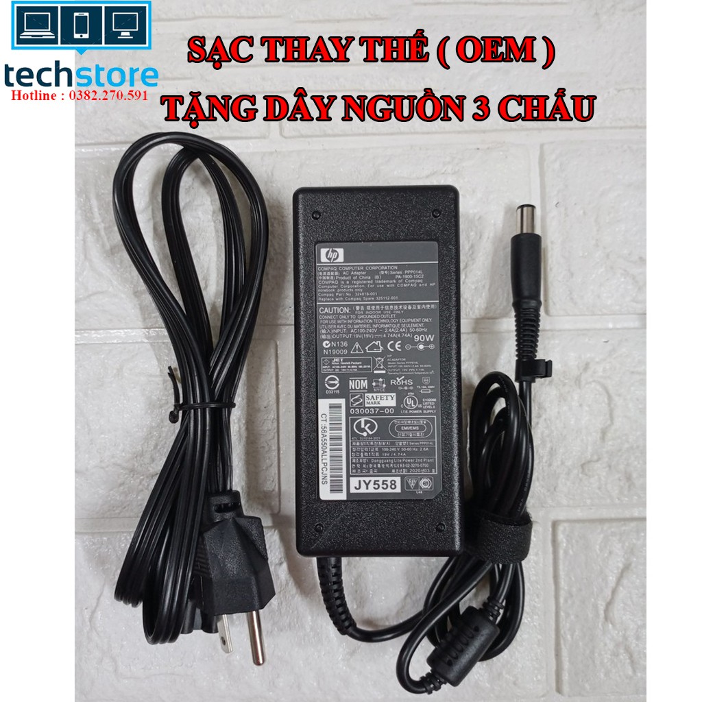 Sạc Laptop HP 19V - 4.74A (90W) Chân kim to dành cho HP 8460 8470 8560P 8570P Tặng Dây Nguồn Laptop