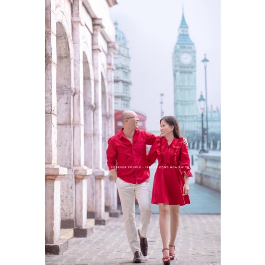 Áo váy đôi nam nữ đỏ mặc tết, noel Forever Couple