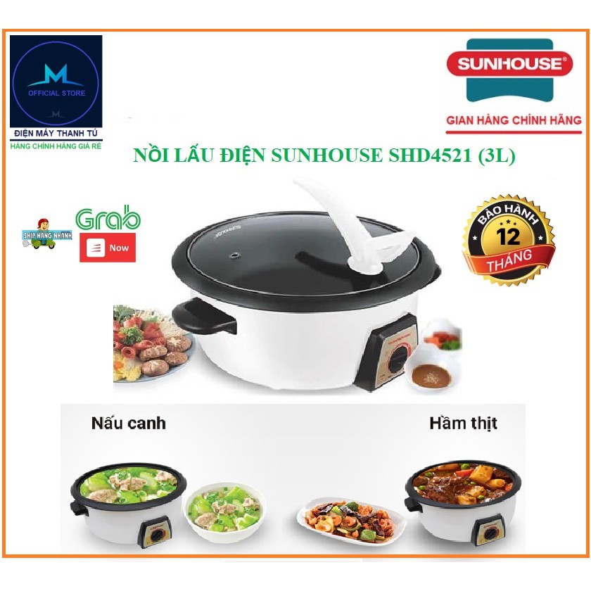 SHD4521 – NỒI LẨU ĐIỆN SUNHOUSE 3L – BẢO HÀNH CHÍNH HÃNG 12 THÁNG