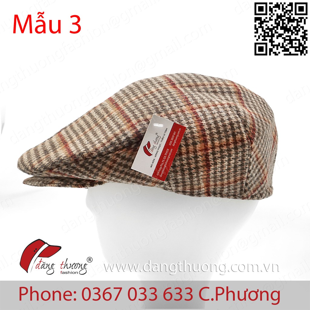 Mũ nồi nam DẠ DÀY DẶN caro bere beret nỉ dạ cho người trung niên, cao tuổi phong cách cổ điển màu NÂU CARO