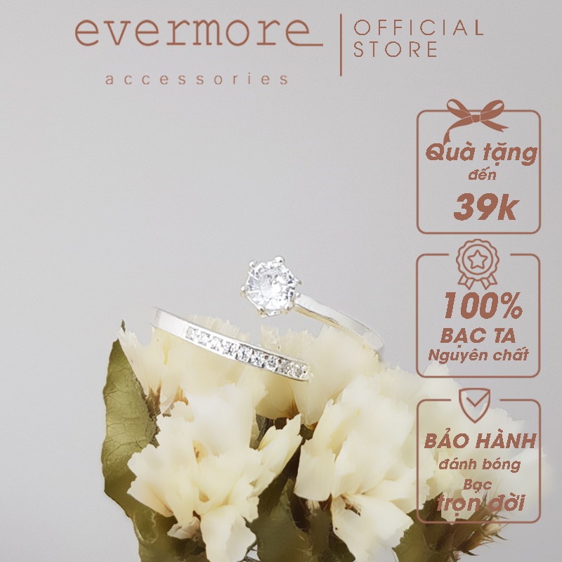 Nhẫn bạc freesize EVERMORE, nhẫn bạc đính đá sao băng Vesta thanh lịch, minimalism - N036