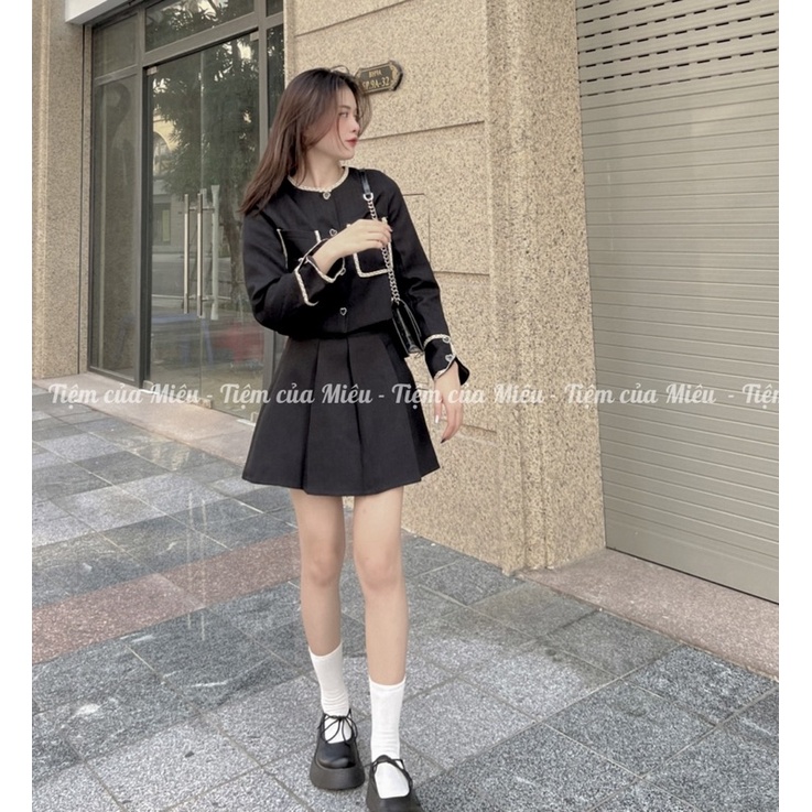 [𝐃𝐨𝐥𝐥𝐲 𝐒𝐞𝐭 ]Set áo khoác dạ mix chân váy xếp ly tiệm của mieuu