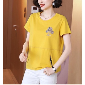 Áo Thun Tay Ngắn In Họa Tiết Phong Cách Phương Tây Thời Trang Mùa Hè Cho Phụ Nữ Trung Niên