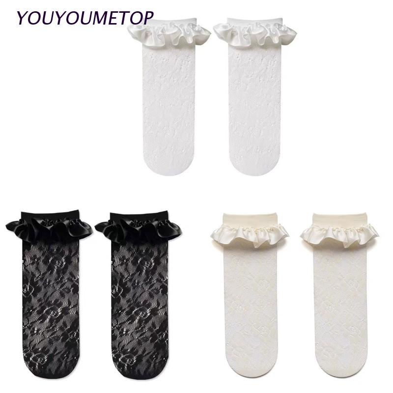 Vớ ren hoa phối lưới phong cách Lolita Nhật Bản đáng yêu cho nữ