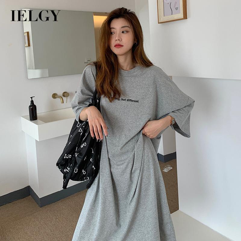 Đầm dài IELGY tay ngắn dáng rộng phong cách Hong Kong thời trang cho mẹ bầu
