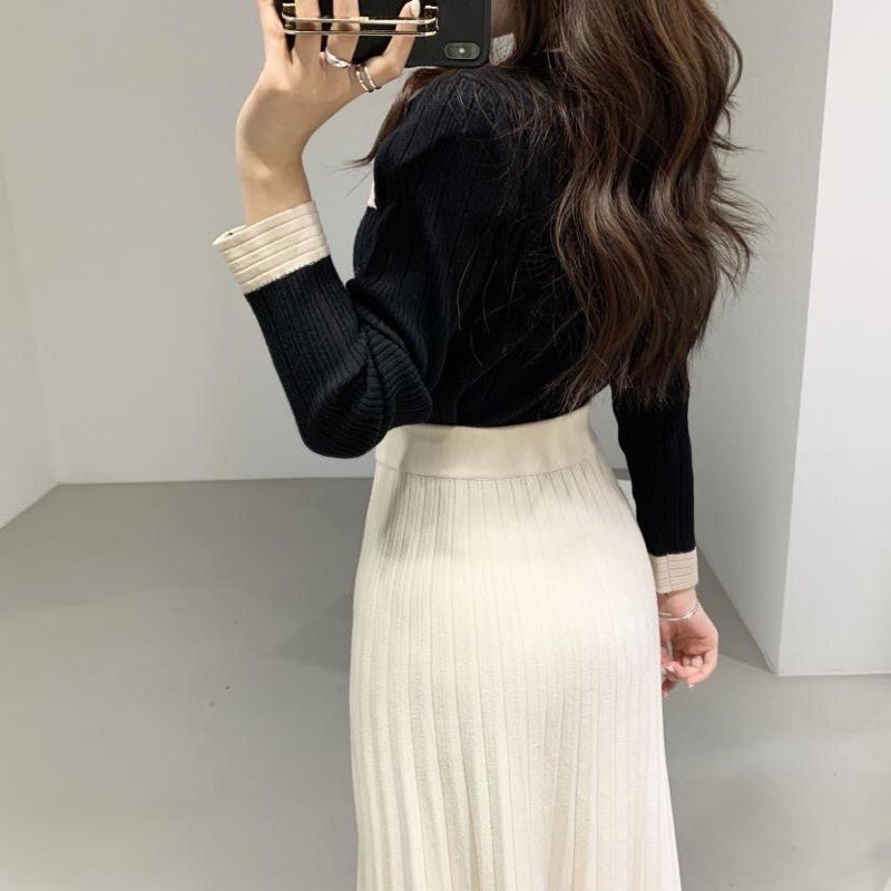 Sét áo khoác len +  chân váy