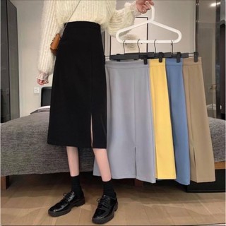 Chân váy midi dài bút chì nữ xẻ tà trơn dáng chữ a suông - Order taobao quảng châu