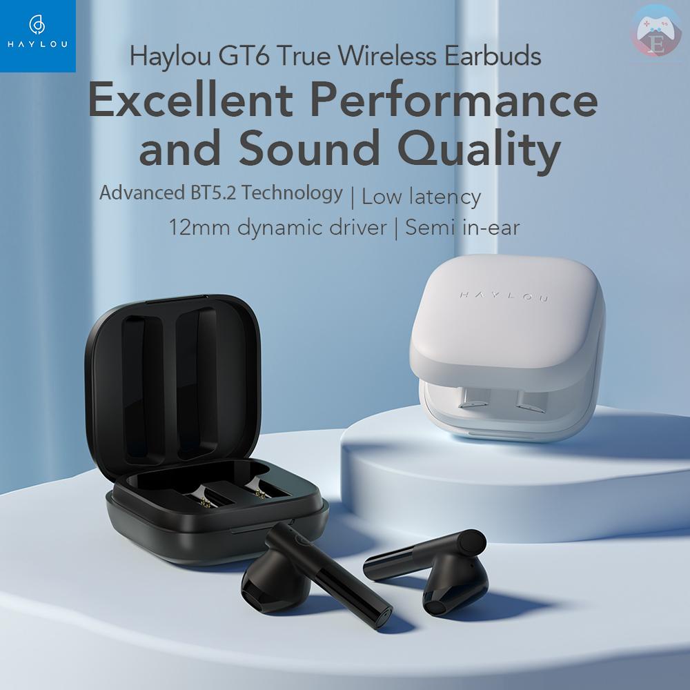 Ĕ  Haylou GT6 True Wireless Earbuds TWS Semi-in-ear BT 5.2 Headphones w/12mm Driver &amp; AAC Decoding/5.5h+15h Battery Life/Dual-Master HD Stereo Earphones for Gaming/Sports/Music Compatible with iOS Android