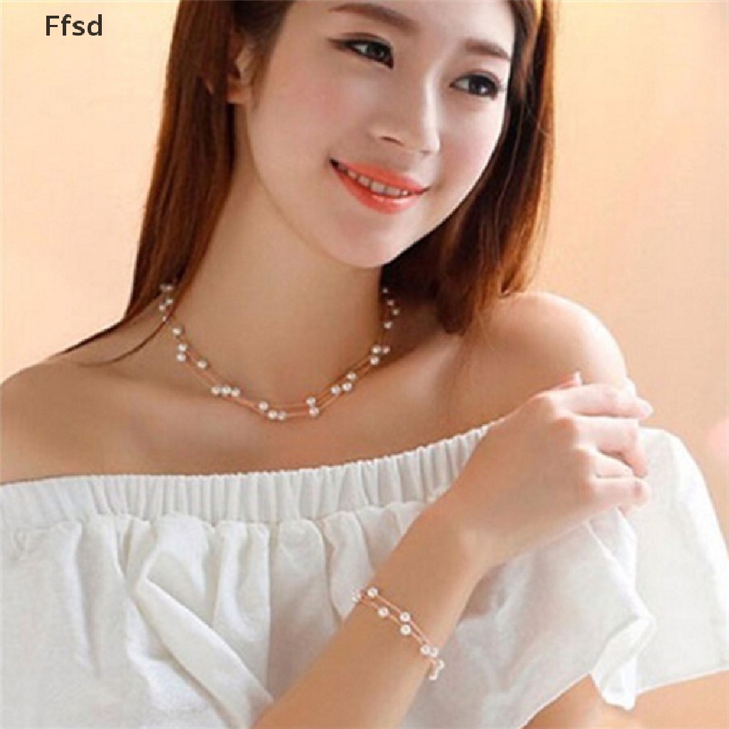 {Ffsd} Bộ Trang Sức Vòng cổ Vòng Tay Bông Tai Ngọc Trai Nhiều Lớp Thời Trang Dành Cho Cô Dâu
