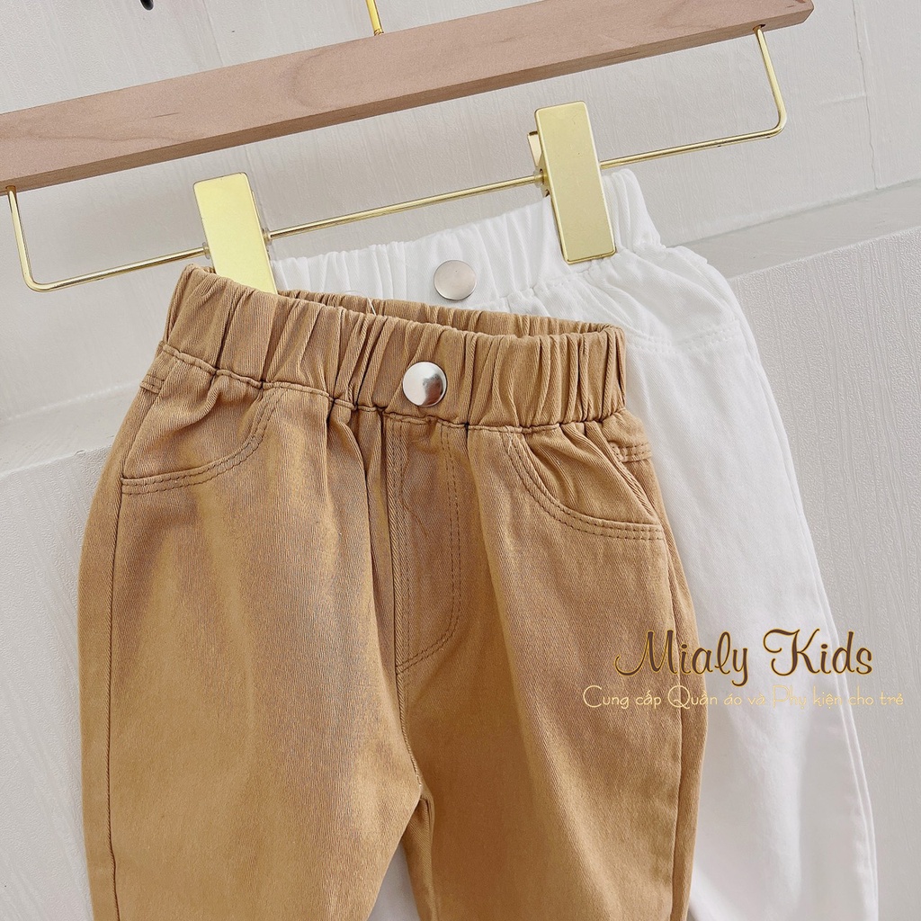 Quần kaki thun 2 màu Nâu - Trắng cho bé trai bé gái (9-14kg) - Quần kaki Mialy kids chất quần co dãn mềm mại.