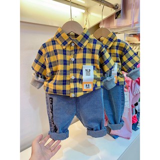 Set bộ bé trai áo sơ mi quần jean
