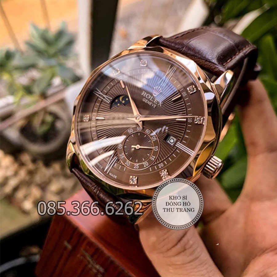 Đồng hồ nam Rolex cơ Automatic máy nhật mẫu 3 kim mặt cát vát kim cương size 40-41mm