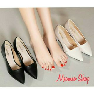 ⚡Sale 8/3⚡Giày Cao Gót 3cm Búp Bê Trơn Mũi Bít Gót Vuông  Style Tiểu Thư