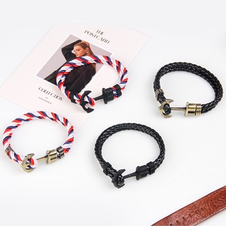 Vòng tay mỏ neo dây da + dây thừng cao cấp unisex