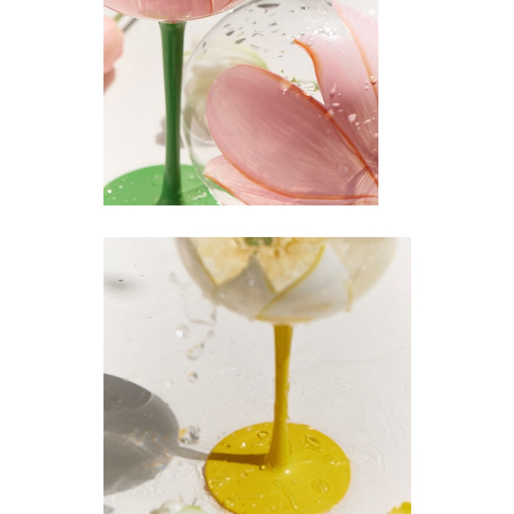Ly Thủy Tinh Uống Rượu Vang Hình Hoa Tulip Nhiều Màu Sắc Kính