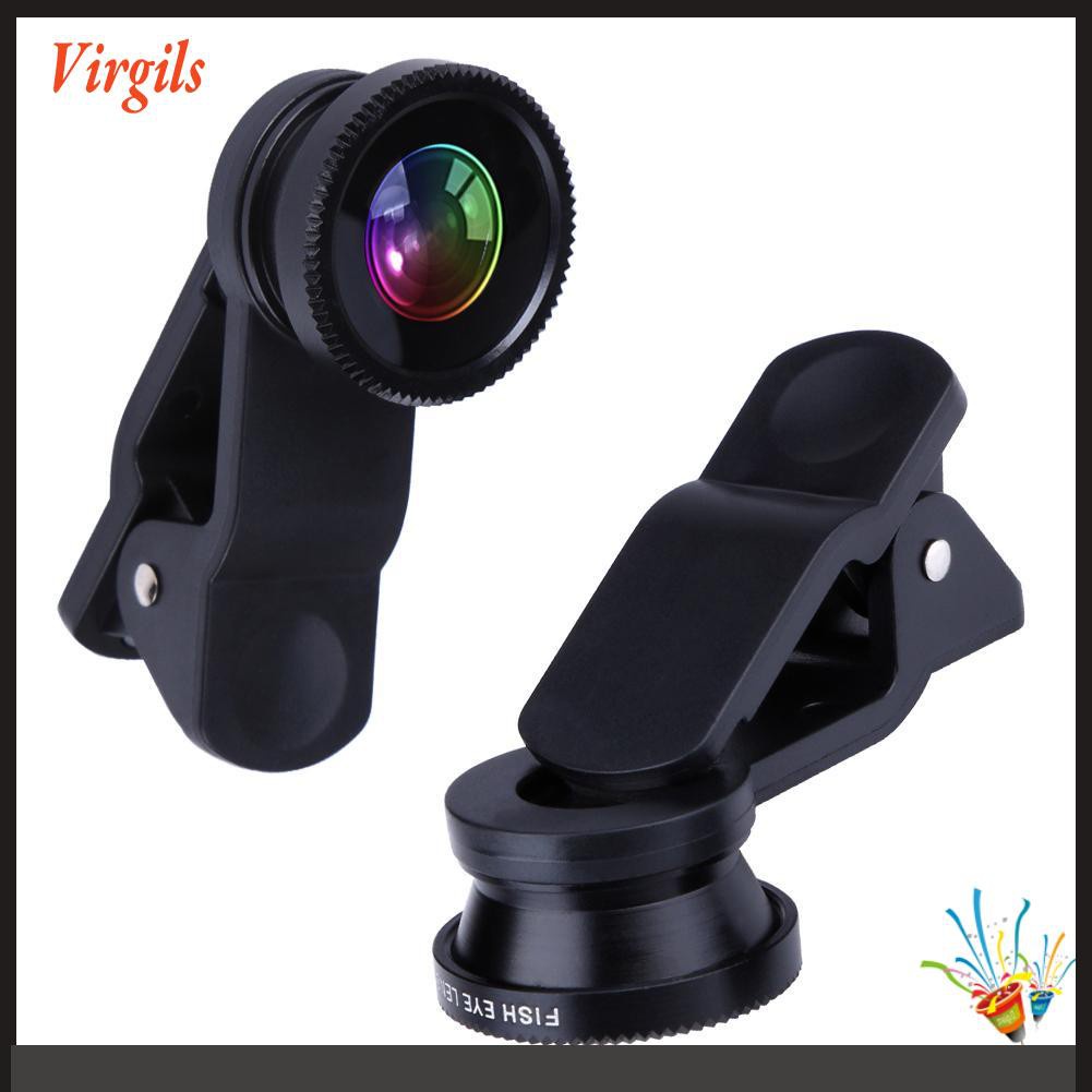 Clip 3-in-1 180 Fish-Eye Lens+Wide Angle Lens+Macro Lens Black