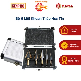 Bộ 5 mũi khoan tháp HSS TiN (hộp sắt trắng)