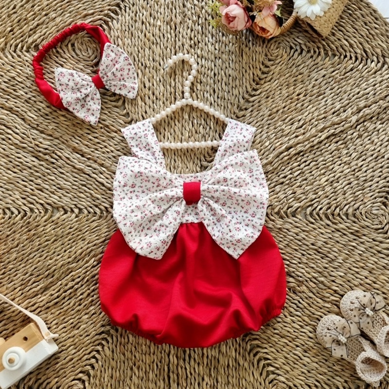 Bodysuit Nơ To Chất Đũi Cara Cho Bé Gái Gái 3 Đến 12kg, Áo Liền Quần Bé Gái 2 Dây Xinh Xắn [A275]