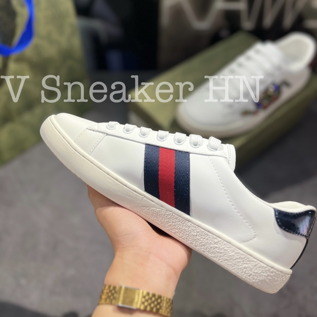 Giày Sneaker Da Nam Nữ Rắn Đính Đá Gót 2 Màu mẫu mới hàng cao cấp cực chất, Gucci đính đá
