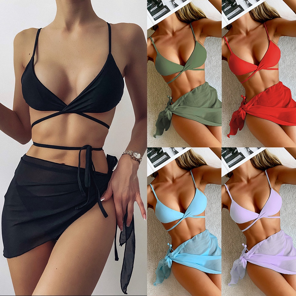 2021Mới Màu Kẻ Sọc Bikini Sexy Voan Váy Đồ Bơi | WebRaoVat - webraovat.net.vn