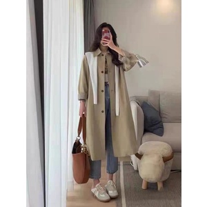 LP26 Áo khoác măng tô nữ dáng dài tay phối kẻ 2 màu be đen Hàng Quảng Châu | BigBuy360 - bigbuy360.vn
