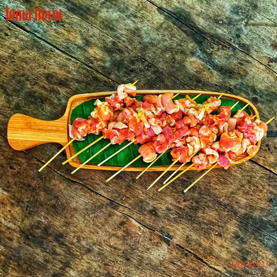 Khay gỗ decor Tema - Khay gỗ đựng đồ ăn gỗ tần bì hình oval có tay cầm tiện dụng | BigBuy360 - bigbuy360.vn