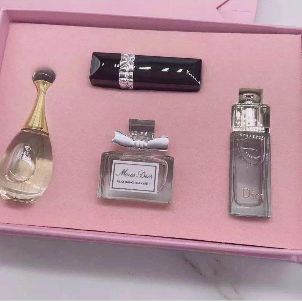 Set 5 chai Nước Hoa Dior Mini, Set nước hoa kèm son dior perfume lipstick set.