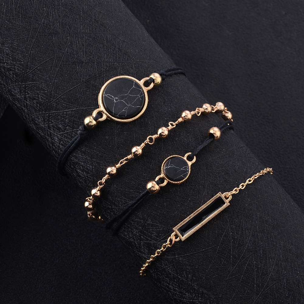 Set 4 Vòng Tay Nhiều Lớp Đính Đá Ngọc Lam Phong Cách Bohemian Thanh Lịch Dành Cho Nữ
