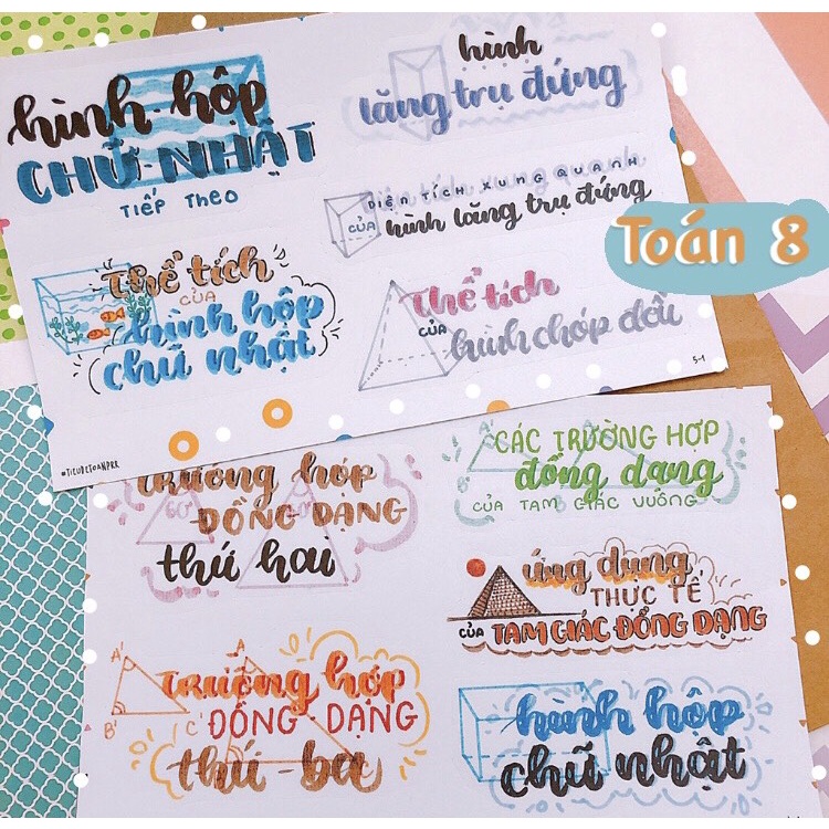 Sticker Tiêu đề Toán 8, 9 - Có đầy đủ tiêu đề hình học và đại số cho cả năm học