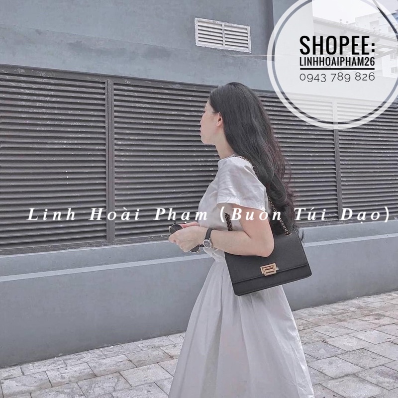 Túi hộp khoá gập chất da sần size 24