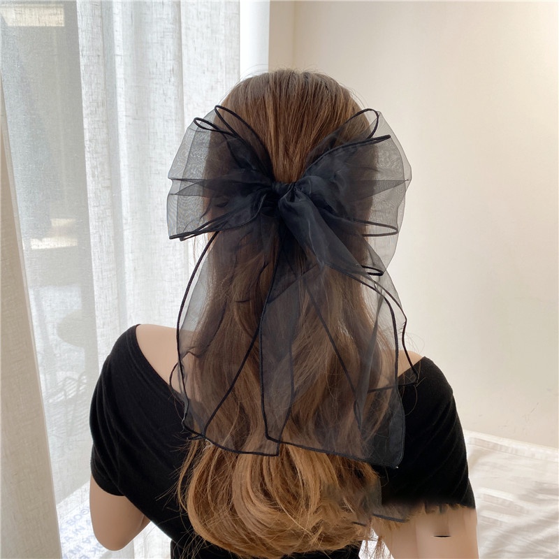 Kẹp Tóc Nơ Lớn Màu Trơn Phong Cách Hàn Quốc Thời Trang Cho Nữ