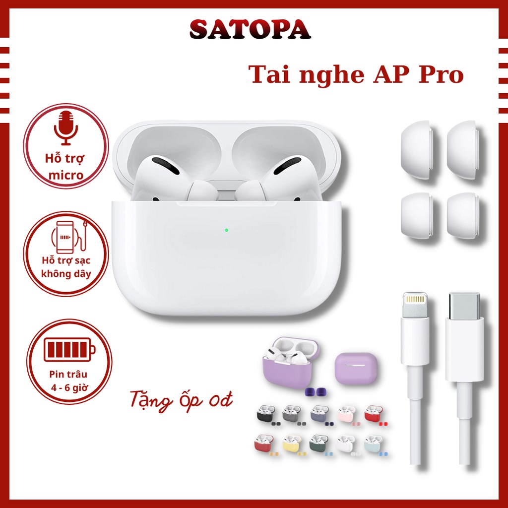 Tai nghe bluetooth nghe nhạc mini AP Pro có đổi tên định vị chống ồn thanh cực hay hỗ trợ sạc không dây - SATOPA OFFICIA
