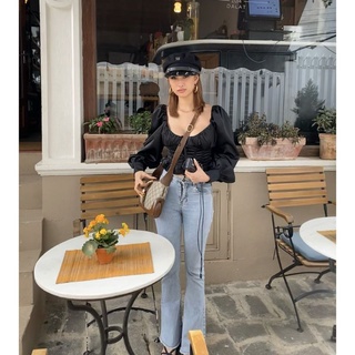 Áo Corset Lụa Tay Phồng Cột Dây Xinh Xắn