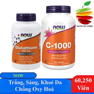Combo Trắng Da, Chống Lão Hoá, Chống Oxy Hoá NOW GLUTATHIONE + VITAMIN C USA