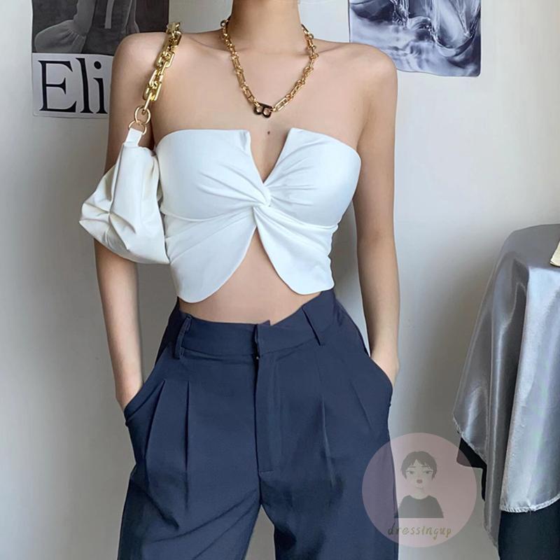 Áo Ống Cổ Chữ V Màu Trơn Thời Trang Mùa Hè Dành Cho Nữ