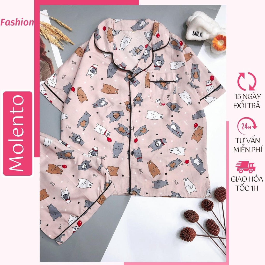 Bộ Ngủ Nữ Pijama Tay Ngắn Quần Cộc Mặc Nhà Vải Kate Thái Họa Tiết Cute Dễ Thương Không Nhăn Bai Xù Molento M93