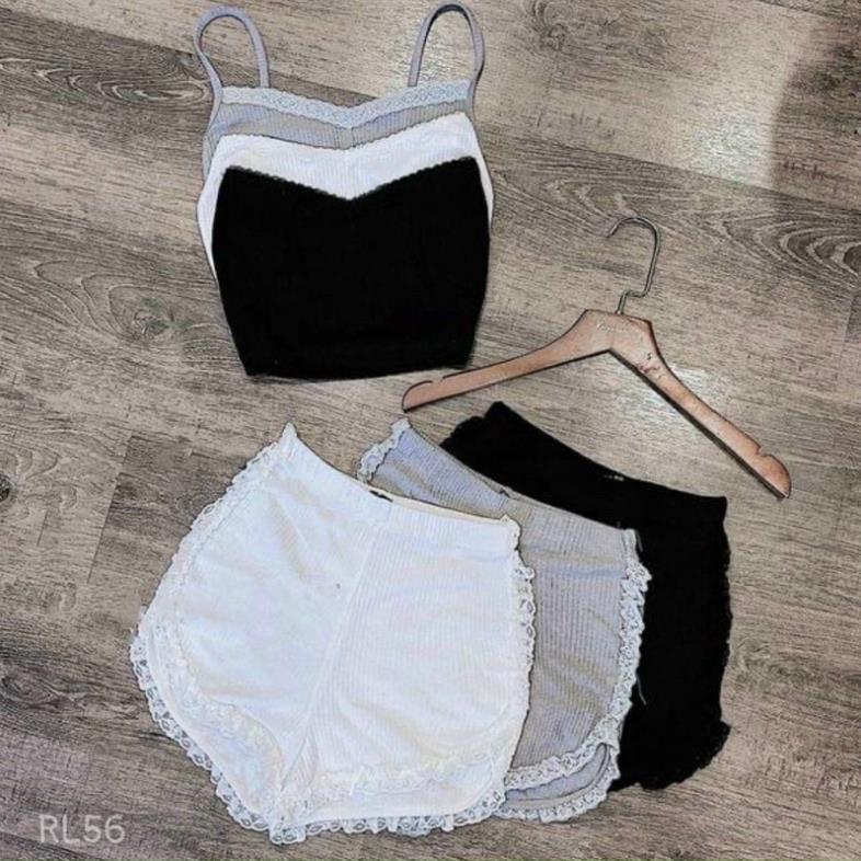 Set Bộ 2 Dây Đùi Thun Viền Ren Sexy Thời Trang Màu Đen Trắng Xám DRSET18