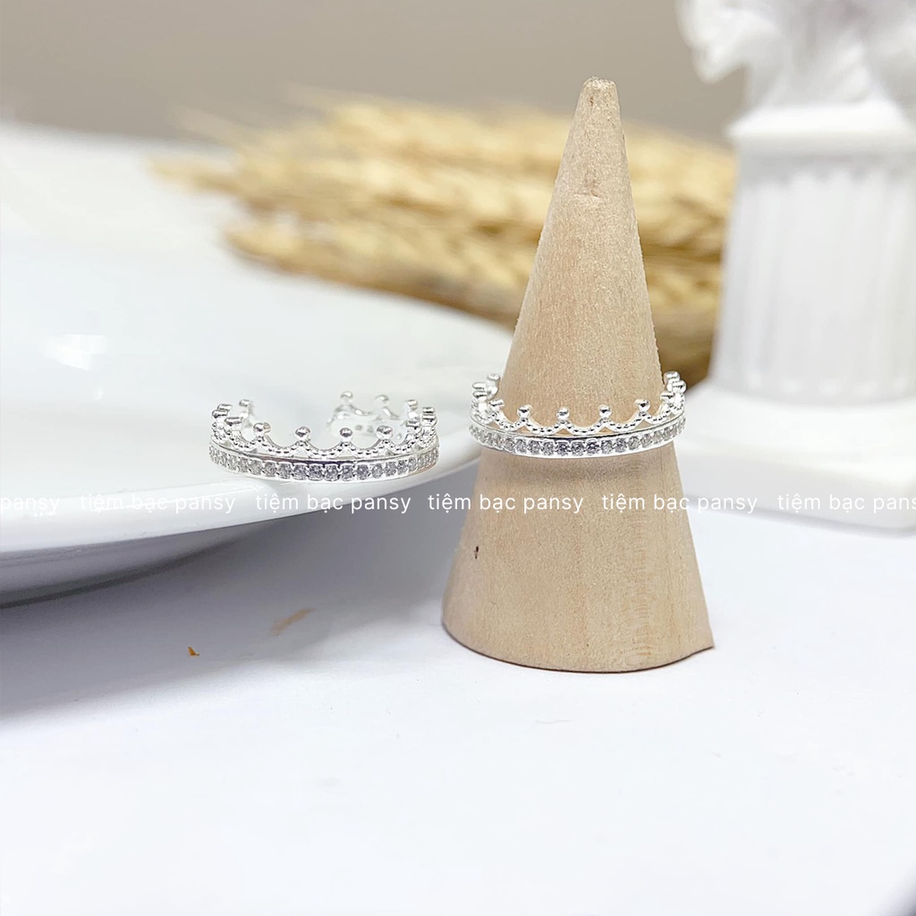 Nhẫn bạc nữ PANSY hình vương miện xinh xắn, nhẫn vương miện thiết kế hở freesize bằng bạc ta 925 cao cấp