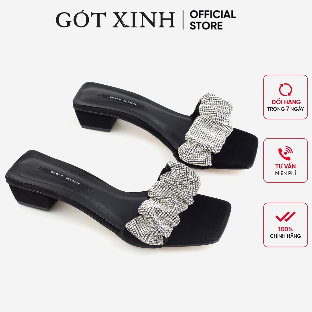 Dép cao gót GÓT XINH D57 quai ngang kim sa da lì đế cao 3cm