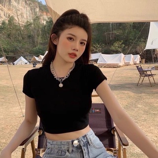 Áo Croptop Cổ Tròn Tay Ngắn Kiểu Dáng Basic Dễ Phối Đồ