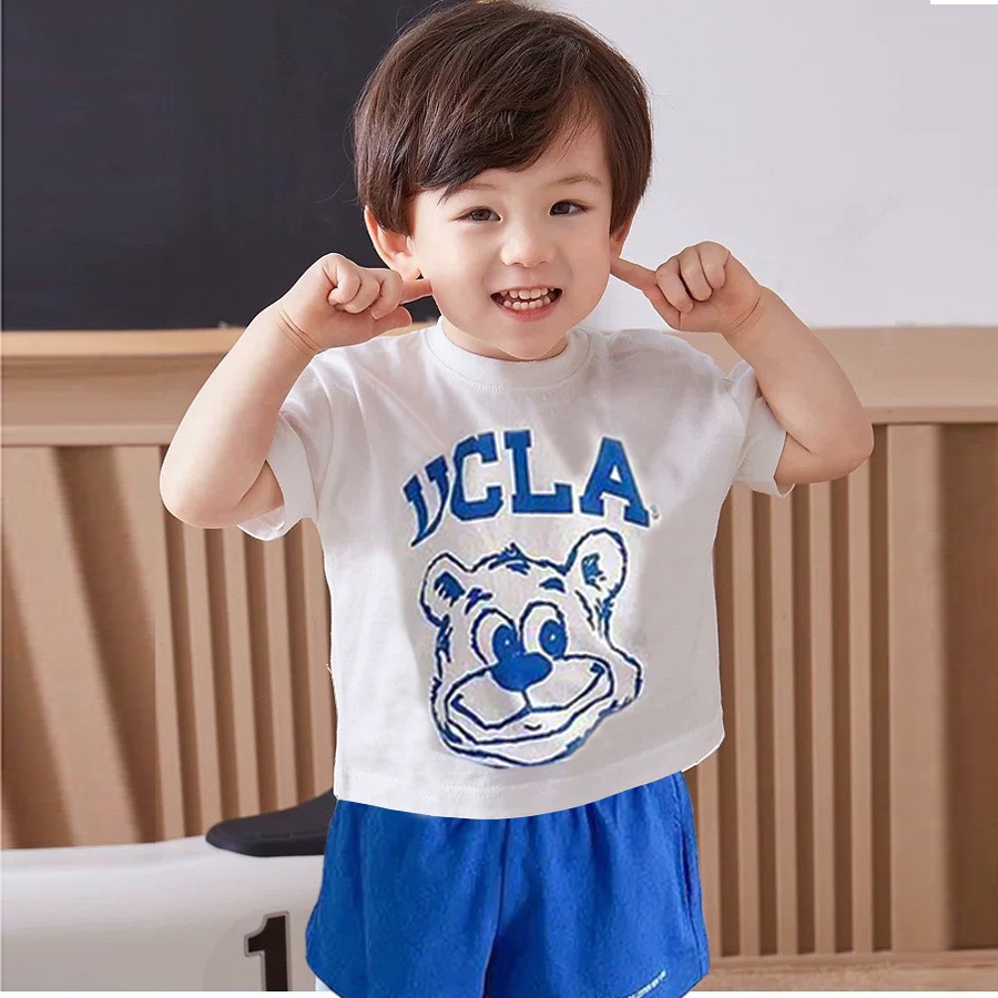 Bộ quần áo cộc tay bé trai KEYER KIDS chất cotton trẻ em (6 tháng - 5 tuổi) hình in đẹp gấu UCLA đáng yêu SZ38