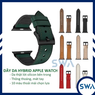 Dây da hybrid cho AWatch AW iWatch series 8 7 6 5 4 3 2 1 SE SE2 Ultra 49mm da thật lót silicon SWA DD01