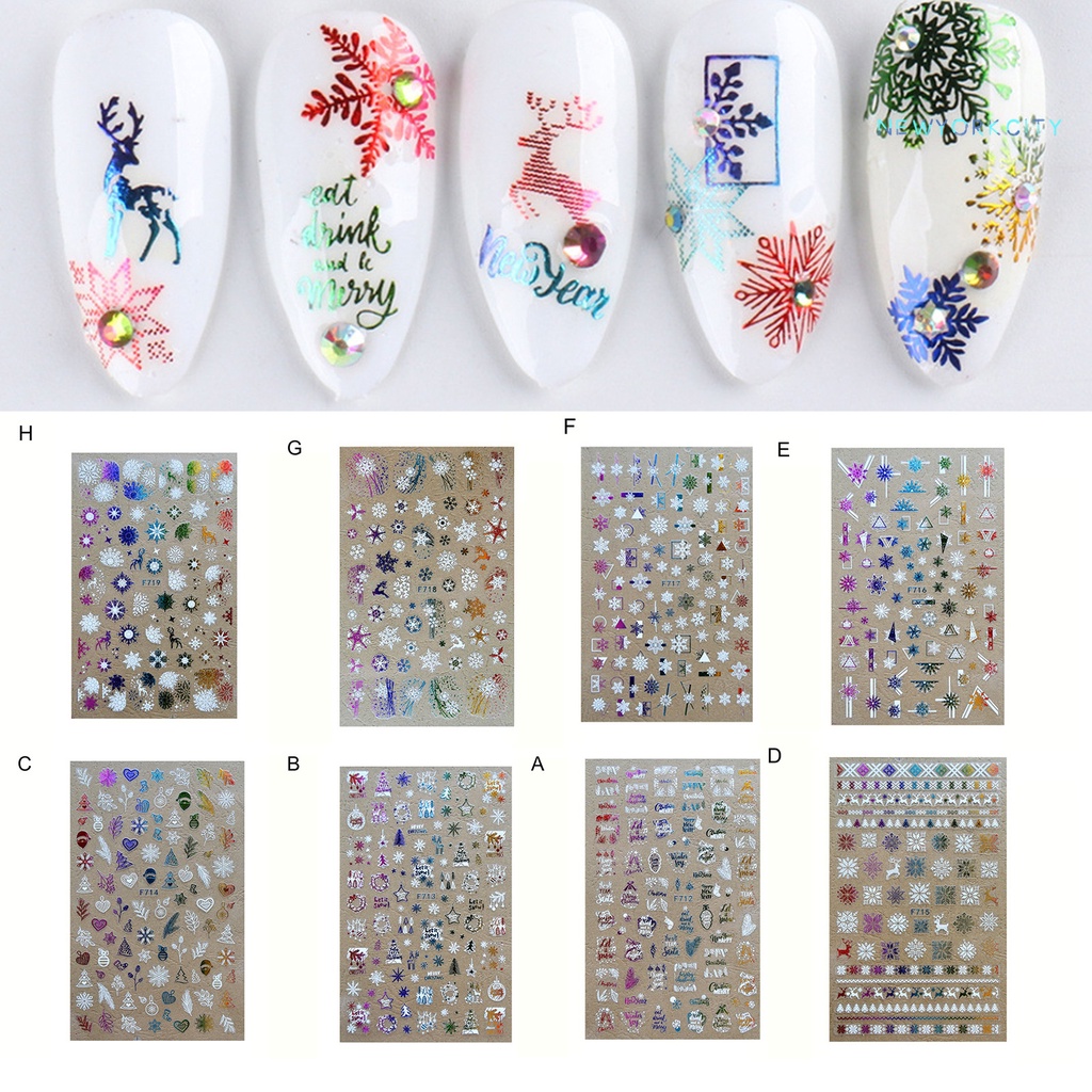 Nhãn Dán Trang Trí Móng Tay Họa Tiết Giáng Sinh 3D Siêu Mỏng Lấp Lánh